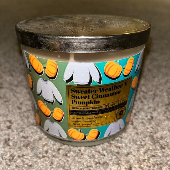 Bath & Body Works Sweater Weather Sweet Cinnamon Pumpkin Blended Candle RARE LD - Picture 4 of 4